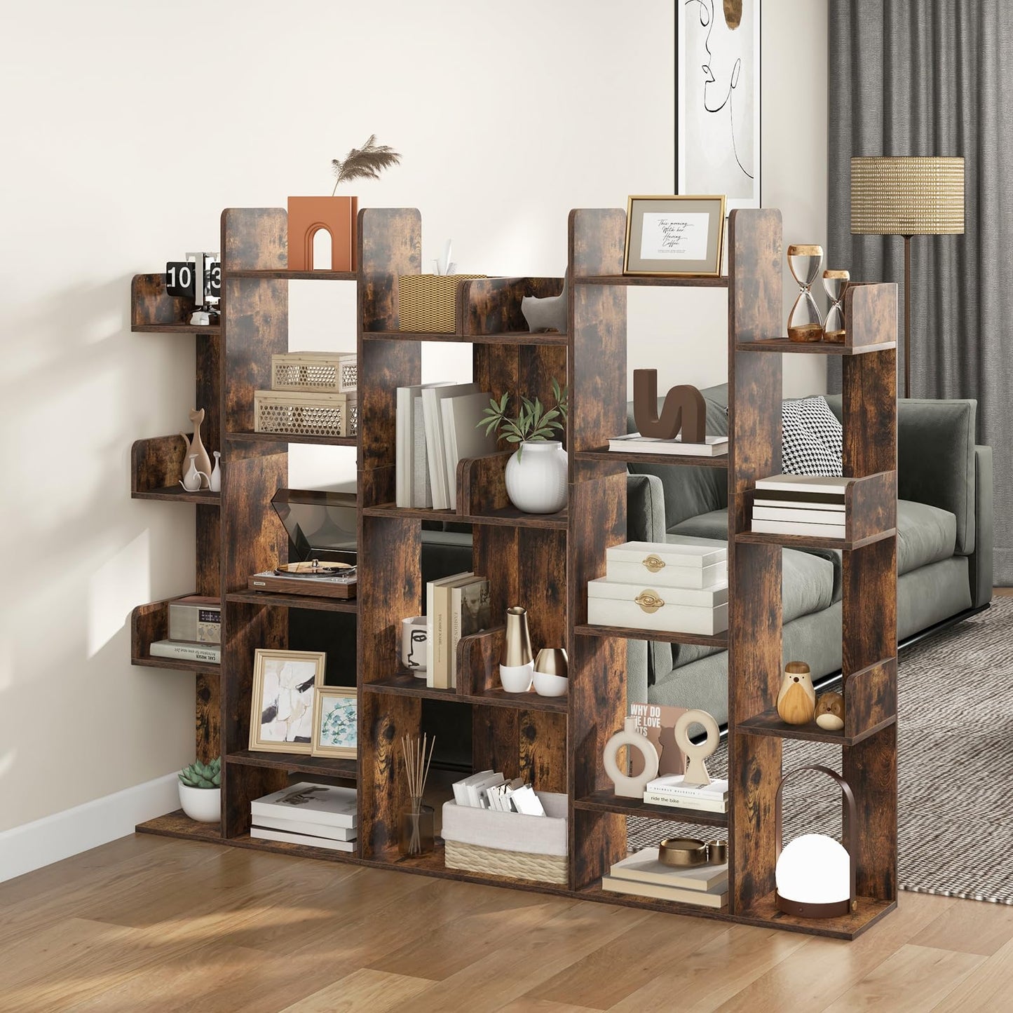 Tree Bookshelf Corner Books Storage Organizer with 13 Open Shelves