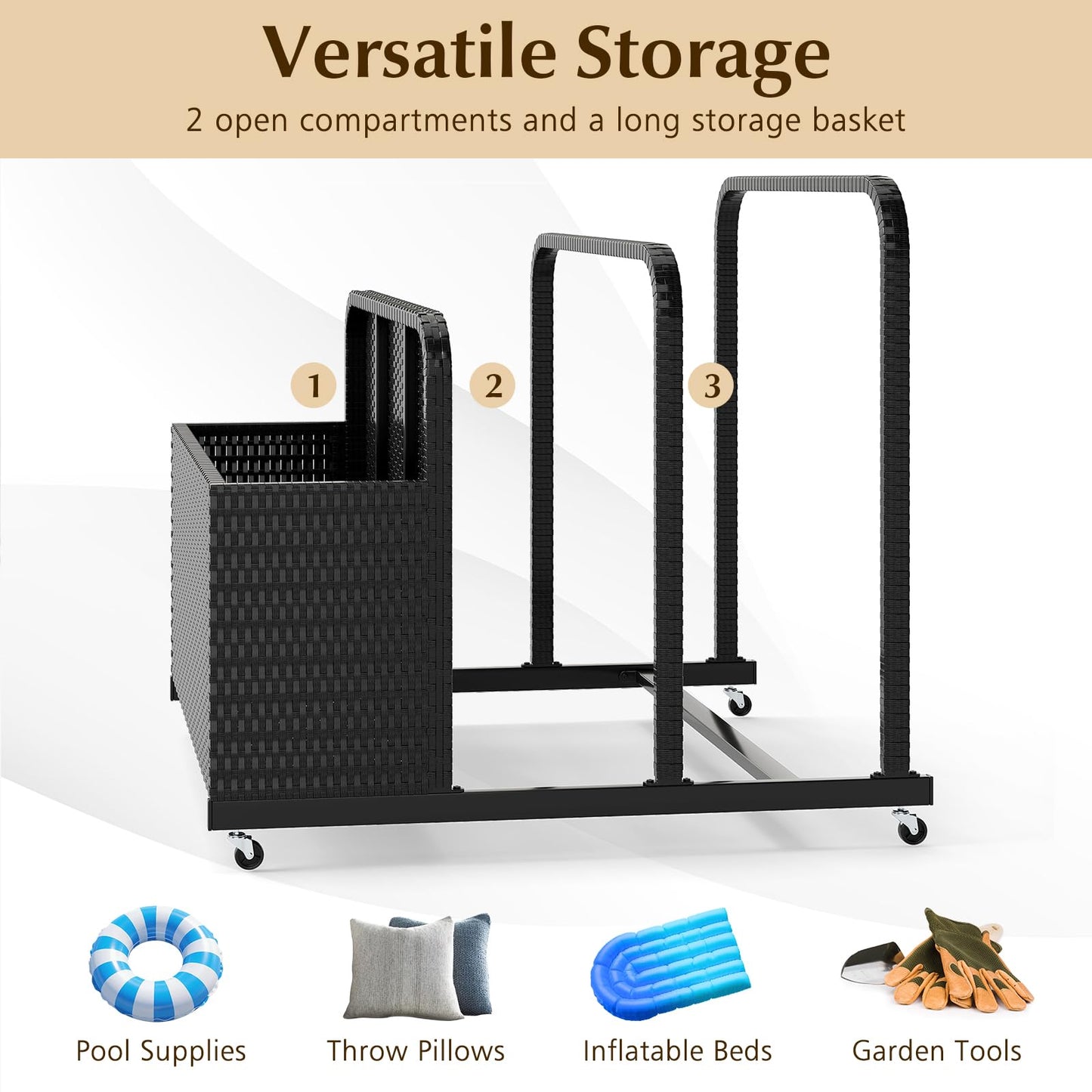 Rolling Poolside Float Storage with 2 Towel Rack and Wheels