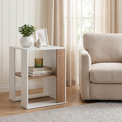 Sofa Side Table, 2-Tier Square End Table with Storage Shelf