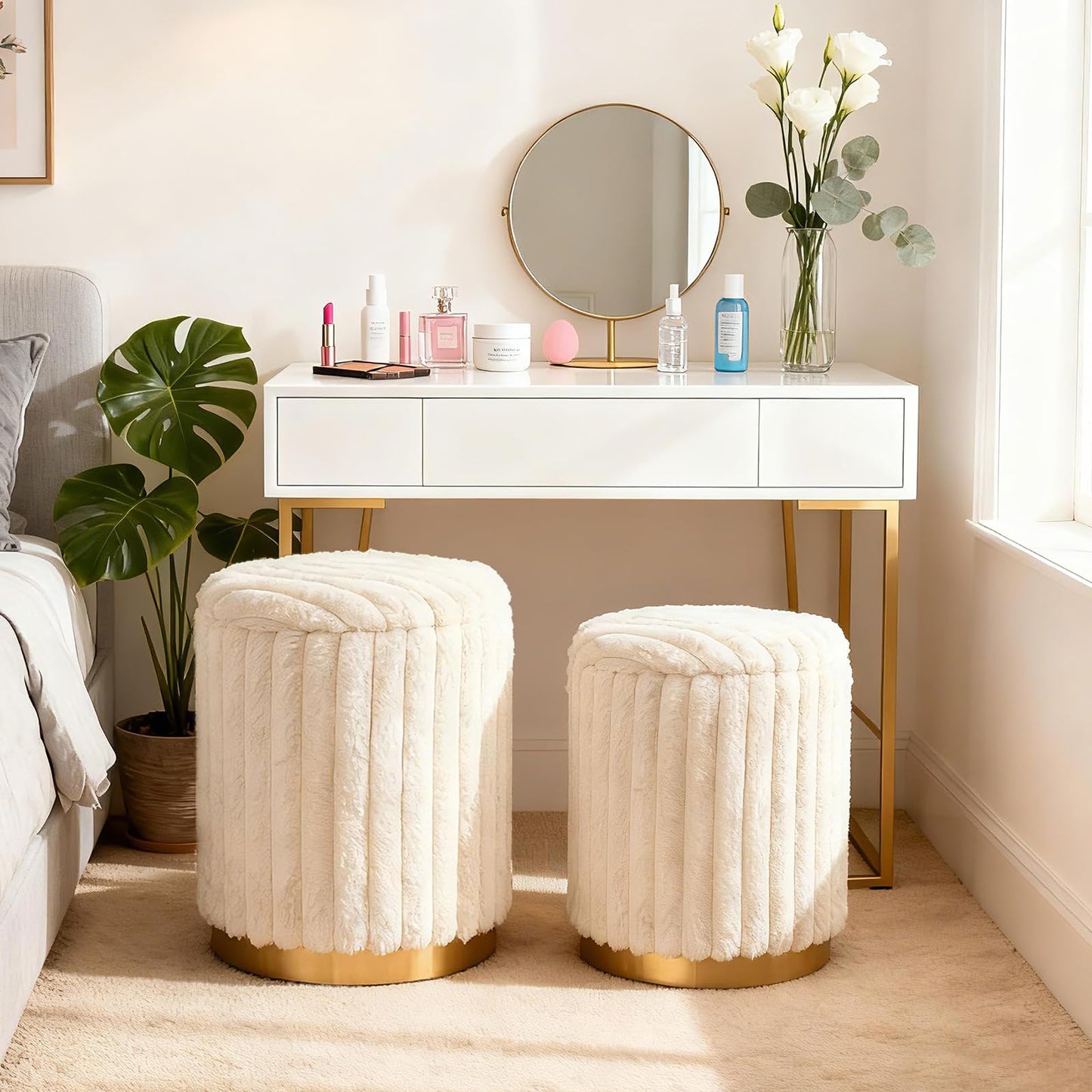 Modern Ottoman Set of 2 with Detachable Lids and Hidden Storage Space