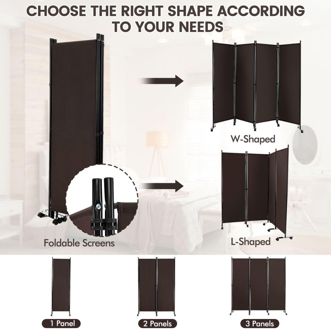 4 Panel Folding Room Divider with Wheels for Living Room Bedroom