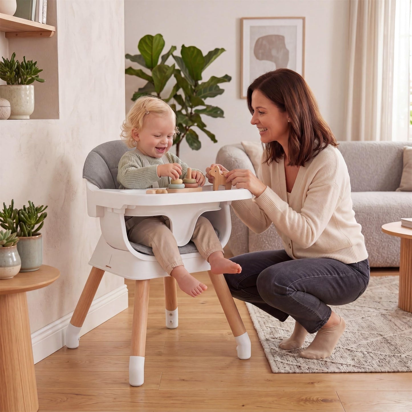 9 in 1 Convertible High Chairs for Toddlers, Infant Highchairs with Solid Wood Legs