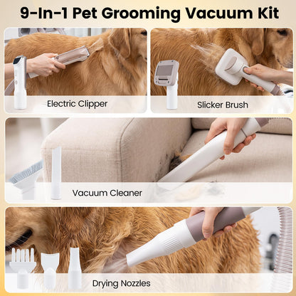 9-in-1 Dog Grooming Vacuum Kit for Shedding with 3 Suction Modes
