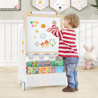 4-in-1 Toddler Activity Table Set with Magnetic Whiteboard and Bookshelves