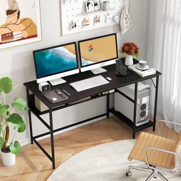 140 x 60 CM Computer Desk with Charging Station Home Office PC Desk with 4 Power Outlets and 2 USB Ports