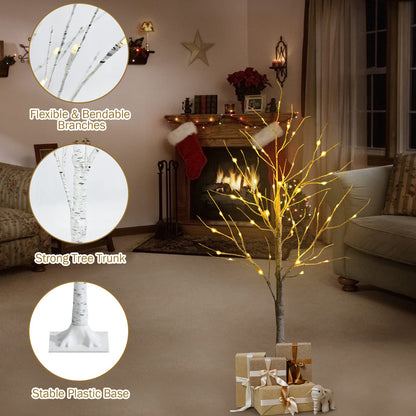 Silver Christmas Twig Tree with Warm White LED Lights for Indoor Decoration
