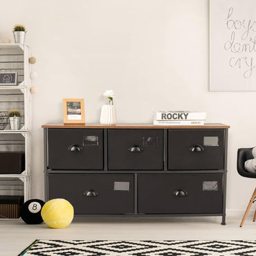 5-Drawer Storage Dresser with Labels and Removable Fabric Bins