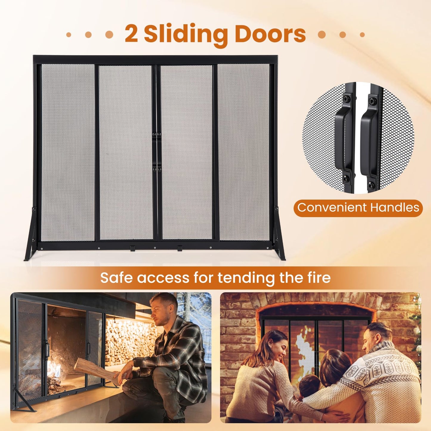 89 x 72 cm Metal Fireplace Screen with Sliding Doors