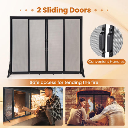 89 x 72 cm Metal Fireplace Screen with Sliding Doors