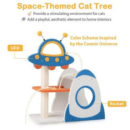 4-Level Cute Cat Tree Tower with UFO-Shaped Top Perch