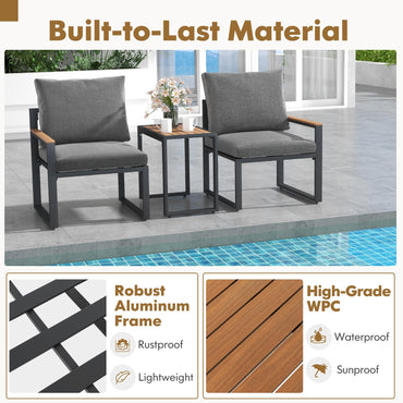 3-Piece Aluminum Frame Garden Conversation Furniture Set with Removable Cushions