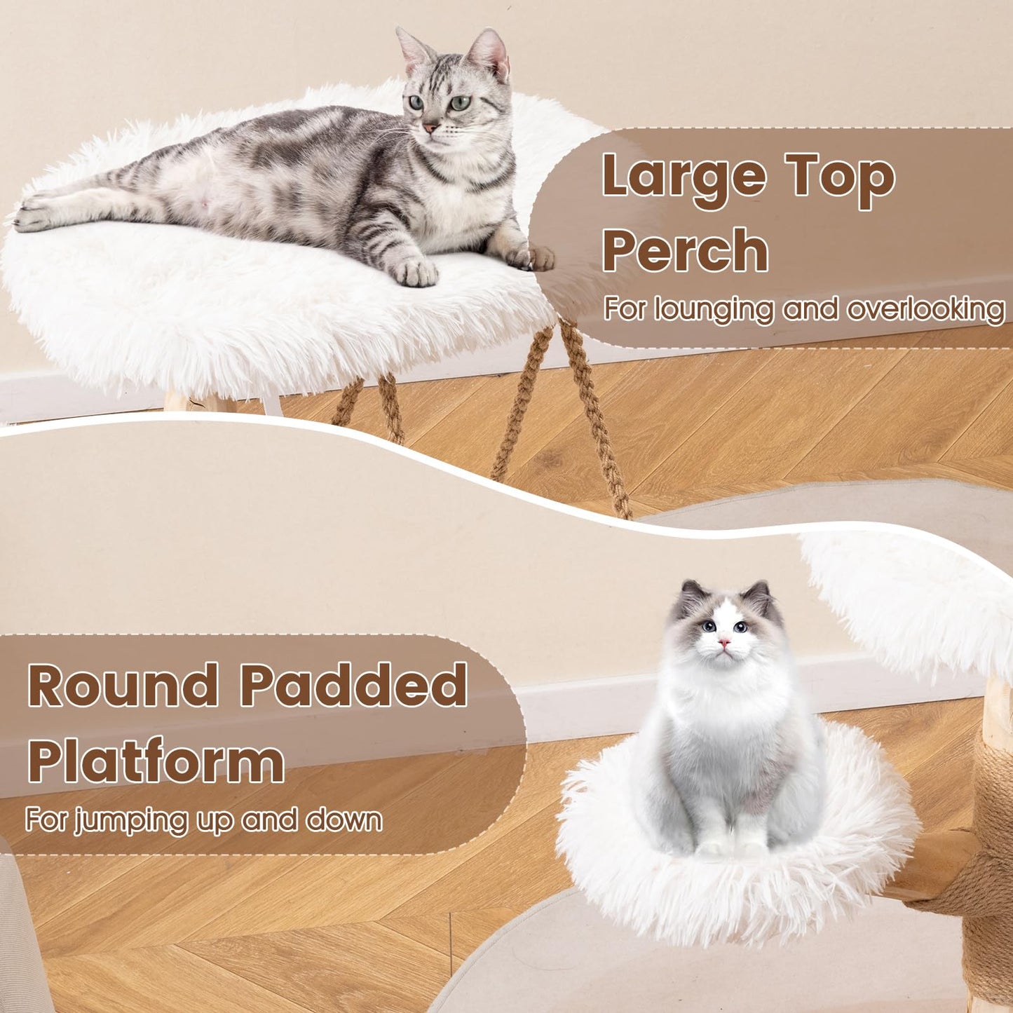 Cute Solid Wood Cat Tree Natural Branch Modern Kitten Tower