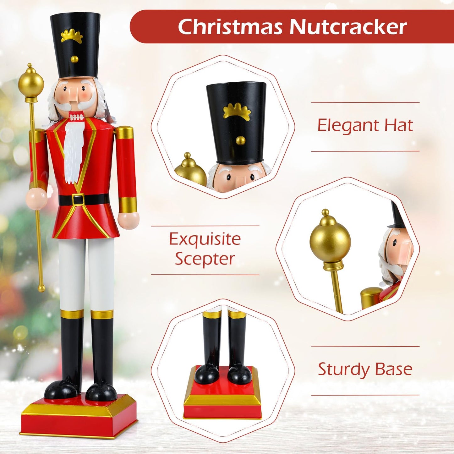 83cm/122cm Christmas Nutcracker, Metal Xmas Nutcracker Figure with High Hat