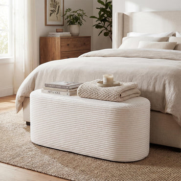 Upholstered Ottoman Bench 120CM Modern End of Bed Stool with Corduroy Fabric