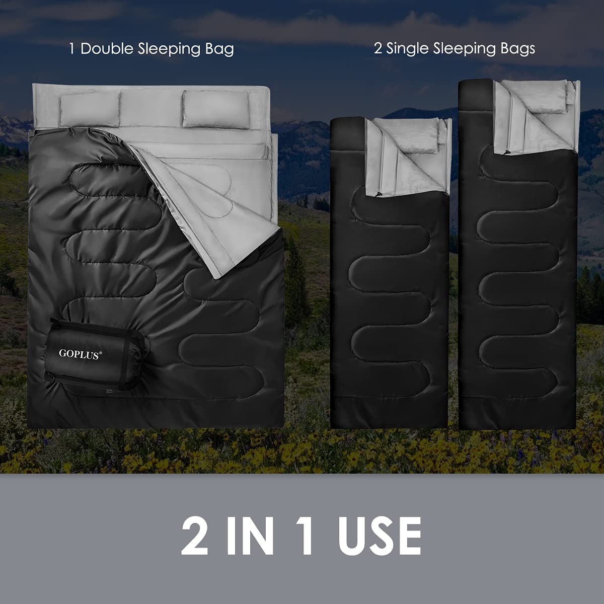 Double Sleeping Bag Extra Large Waterproof with Carrying Bag