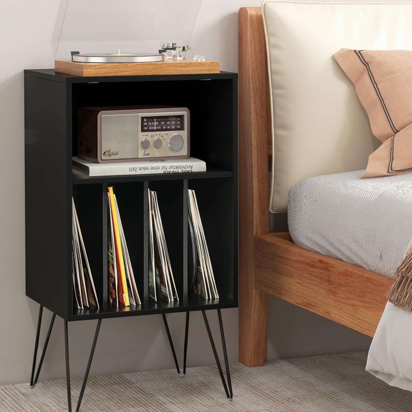 Record Player Stand, Wooden Vinyl Albums Storage Cabinet Holder