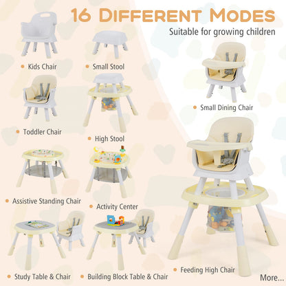 16 in 1 Convertible Highchair/Table Chair Set/Building Block Table/Booster Seat with Removable Tray