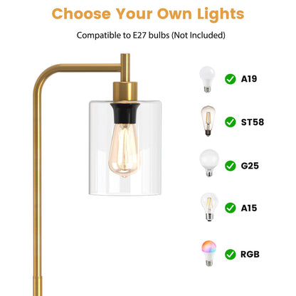 Industrial Floor Lamp with Hanging Glass Lampshade and Foot Switch