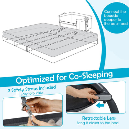Baby Bassinet Bedside Sleeper with 7-Height Adjustment for Newborns