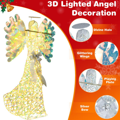 Lighted Angel Christmas Decoration with Flute and 250 LED Lights