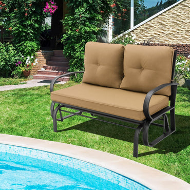 2-Person Steel Frame Outdoor Glider Bench with Cushions