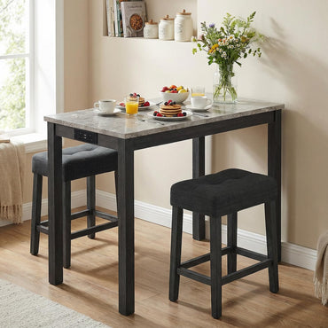 Bar Table Set with 2 Stools, 3 Pieces Breakfast Bar Set with Power Outlets