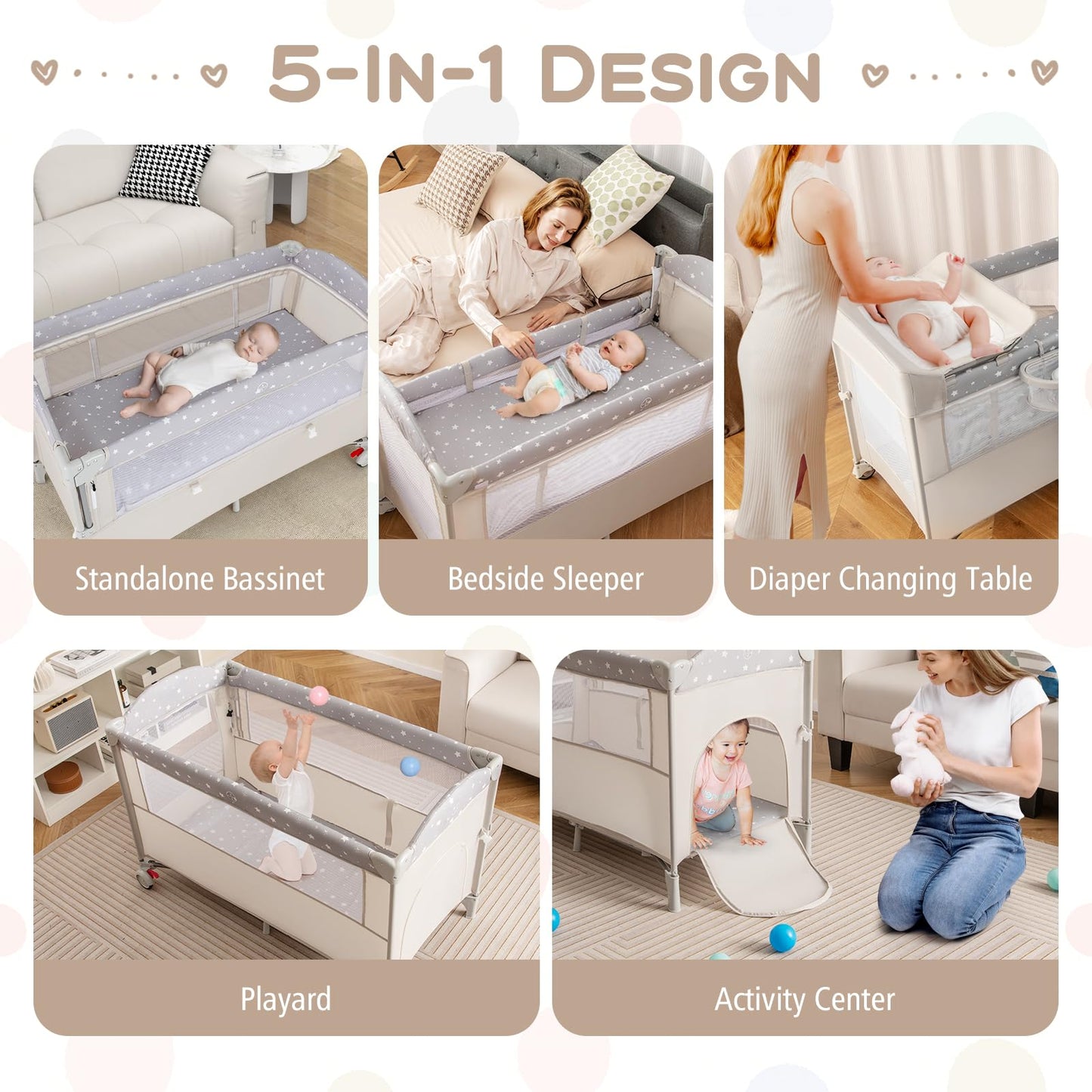 5-In-1 Baby Bassinet Crib Bedside Sleeper Nursery Center