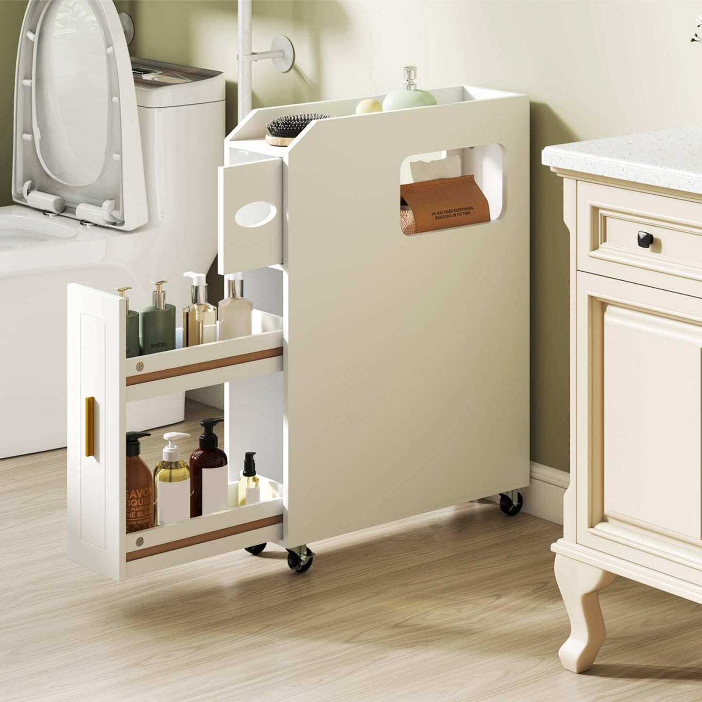 16 CM Small Bathroom Storage Cabinet with Slide Out Drawer