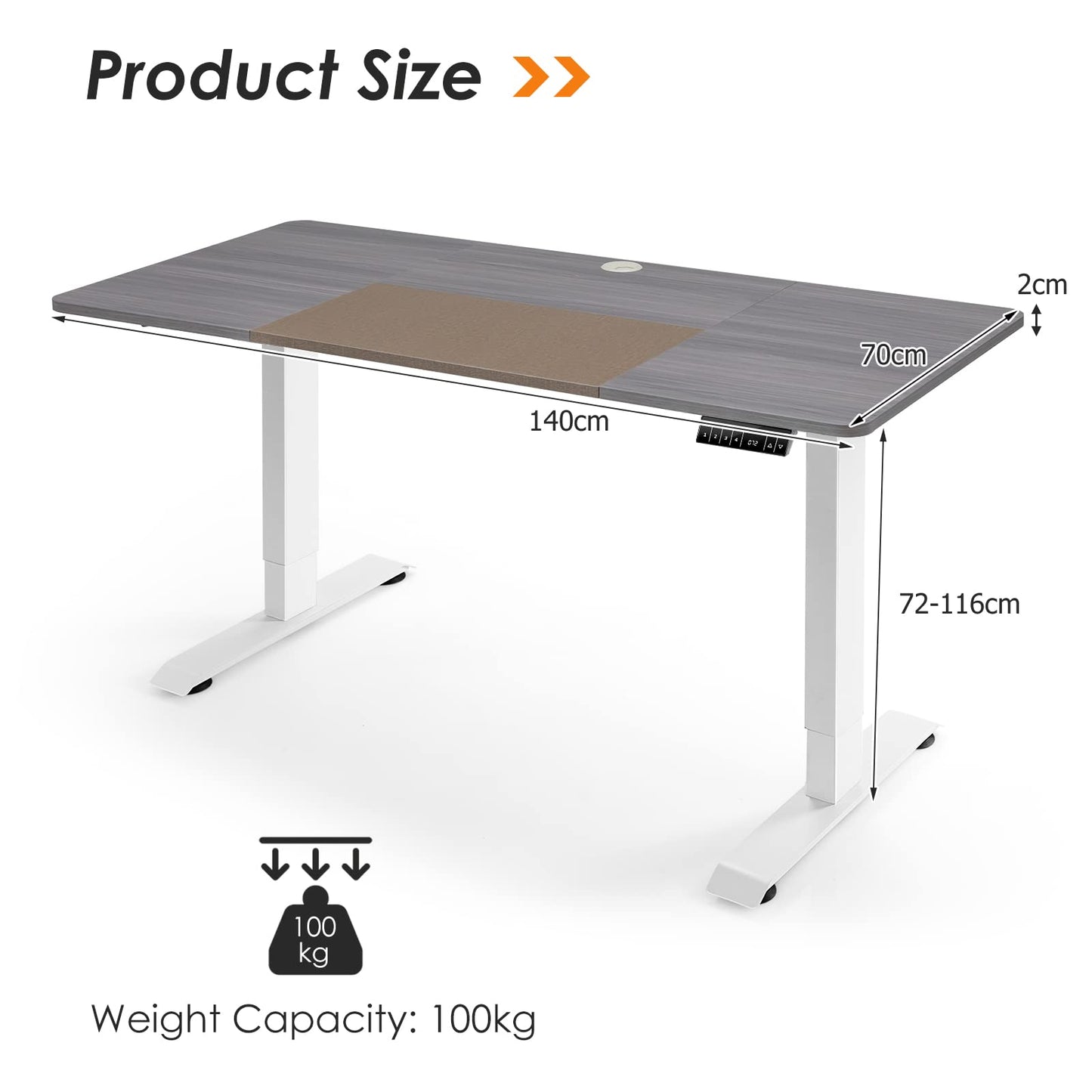 Electric Height Adjustable Standing Desk with Memory Smart Presets and Anti-Collision Function