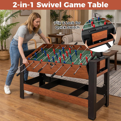 2 in 1 Multi Game Table, 138cm Swivel Football & Pool Combo Table with 2 Foosballs