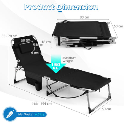 Folding Sun Lounger, 5-Position Adjustable Garden Sunbed with Face Hole