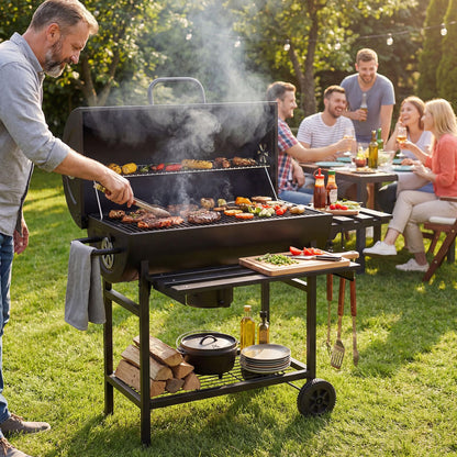 Charcoal BBQ Grill, Garden Barbecue Trolley with Wheels