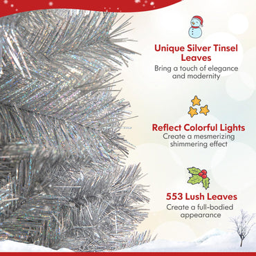 6FT Pre-Lit Artificial Christmas Tree, Hinged Xmas Tree with 553 Branch Tips