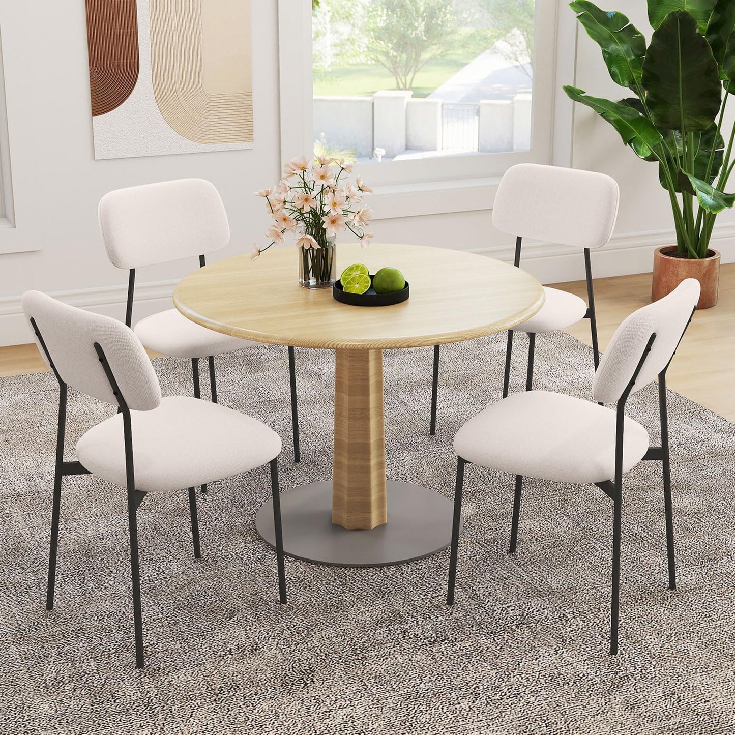 Modern Linen Fabric Dining Chair Set of 4