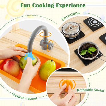 Wooden Outdoor Kitchen Playset with 4 Stoves