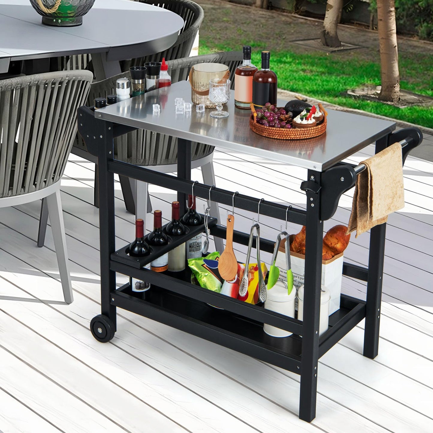 Movable Outdoor Dining Cart HDPE Pizza Oven Stand Table