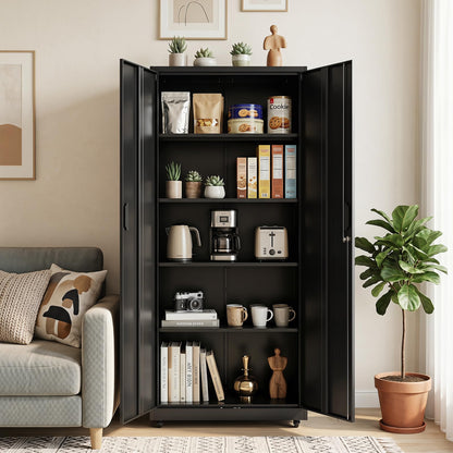 186cm Rolling File Cabinet with Adjustable Shelves and 4 Lockable Wheels for Office