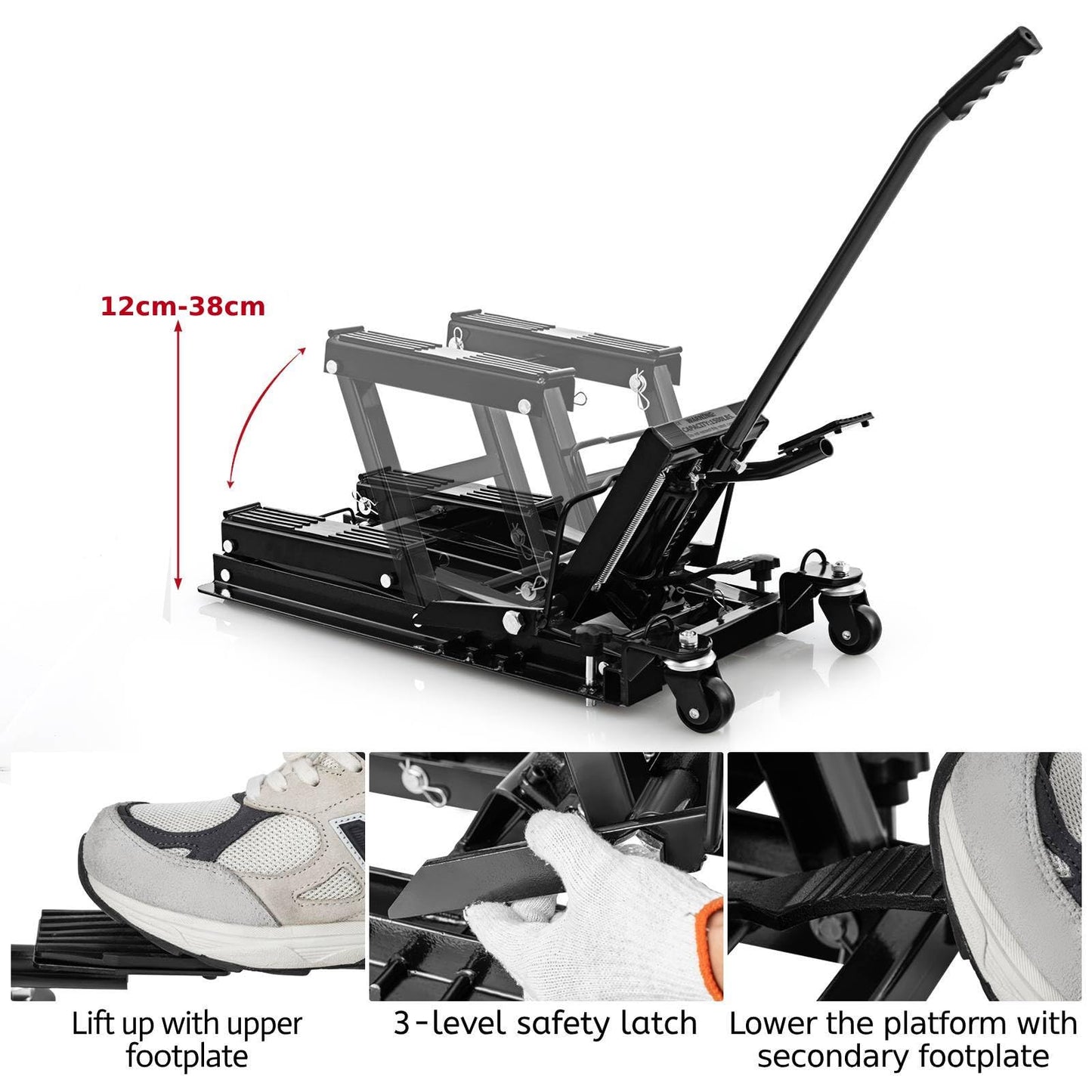 680 kg Motorcycle Hydraulic Lift with 3 Level Height Adjustable Platform