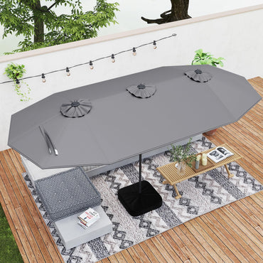 4M Double-Sided Parasol with Base with 36 Solar LED Lights