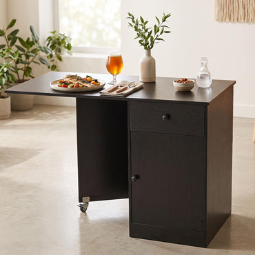 Folding Dining Table for 4-6 with Drawer & Cabinet on Wheel