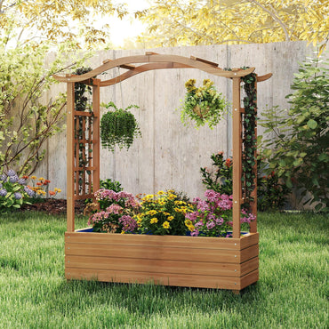 Raised Garden Bed with Trellis Solid Wood Planter with Hanging Roof