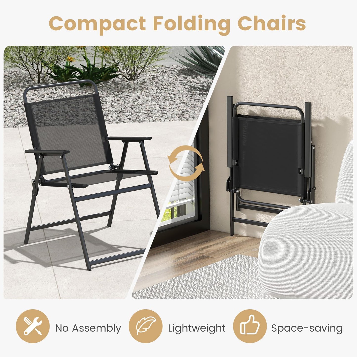 Garden Folding Chairs and Table Set with Marble-like Tabletop