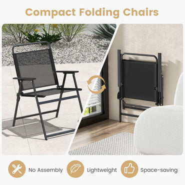 Garden Folding Chairs and Table Set with Marble-like Tabletop