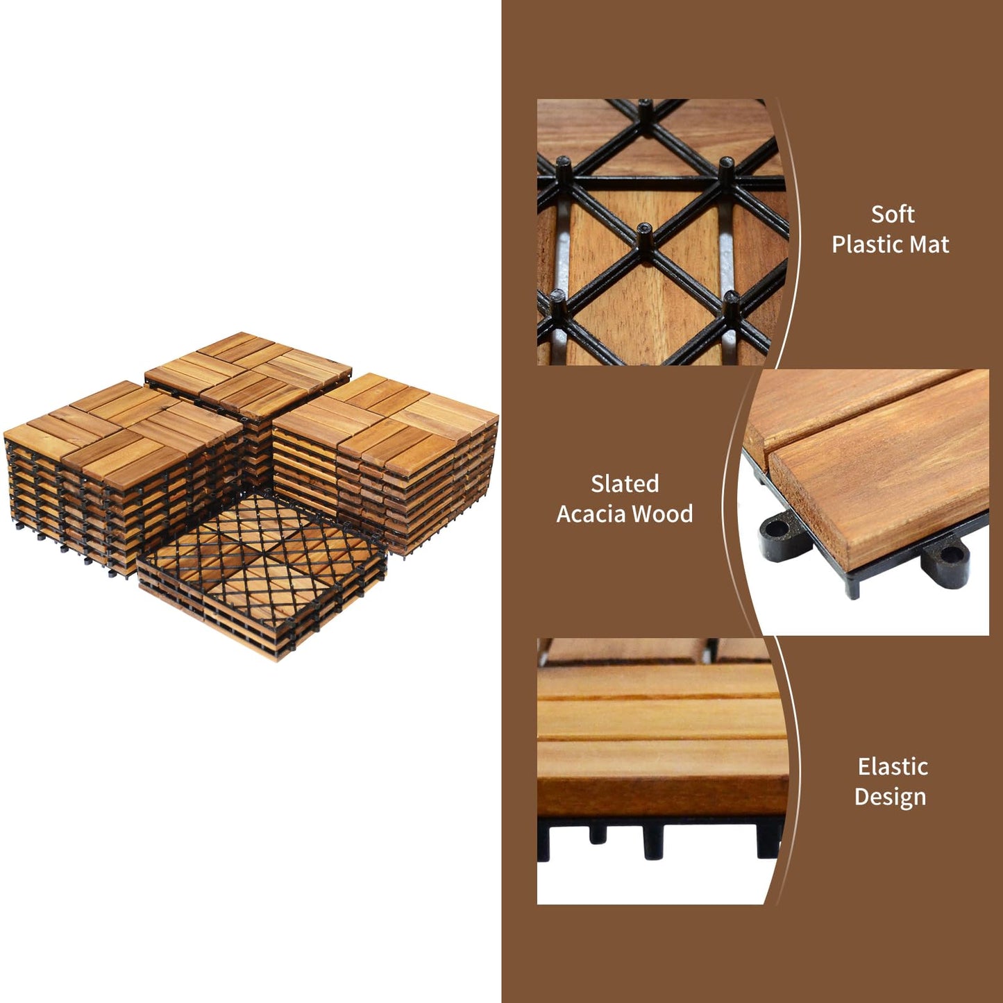 GiantexUK 27 PCS Decking Tiles 30x30cm Acacia Interlocking Flooring Tiles