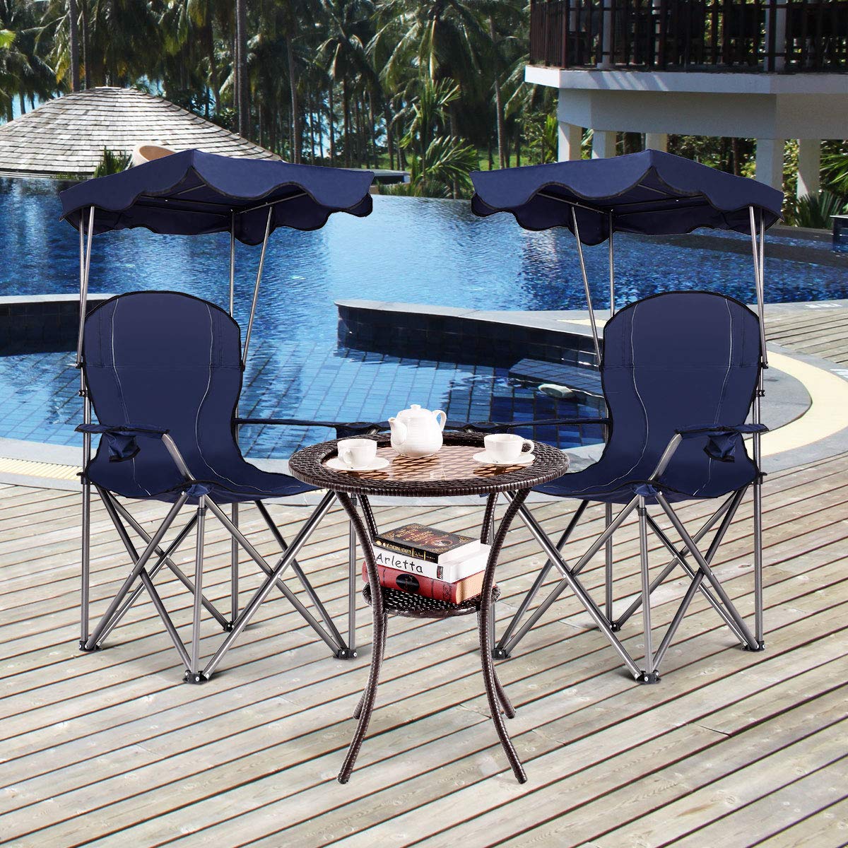 Folding Beach Chair with Shade Canopy and Carry Bag