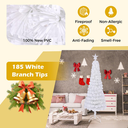150/180CM Artificial Xmas Tree Pencil Tree with Treetop Star and 7 Lighting Modes
