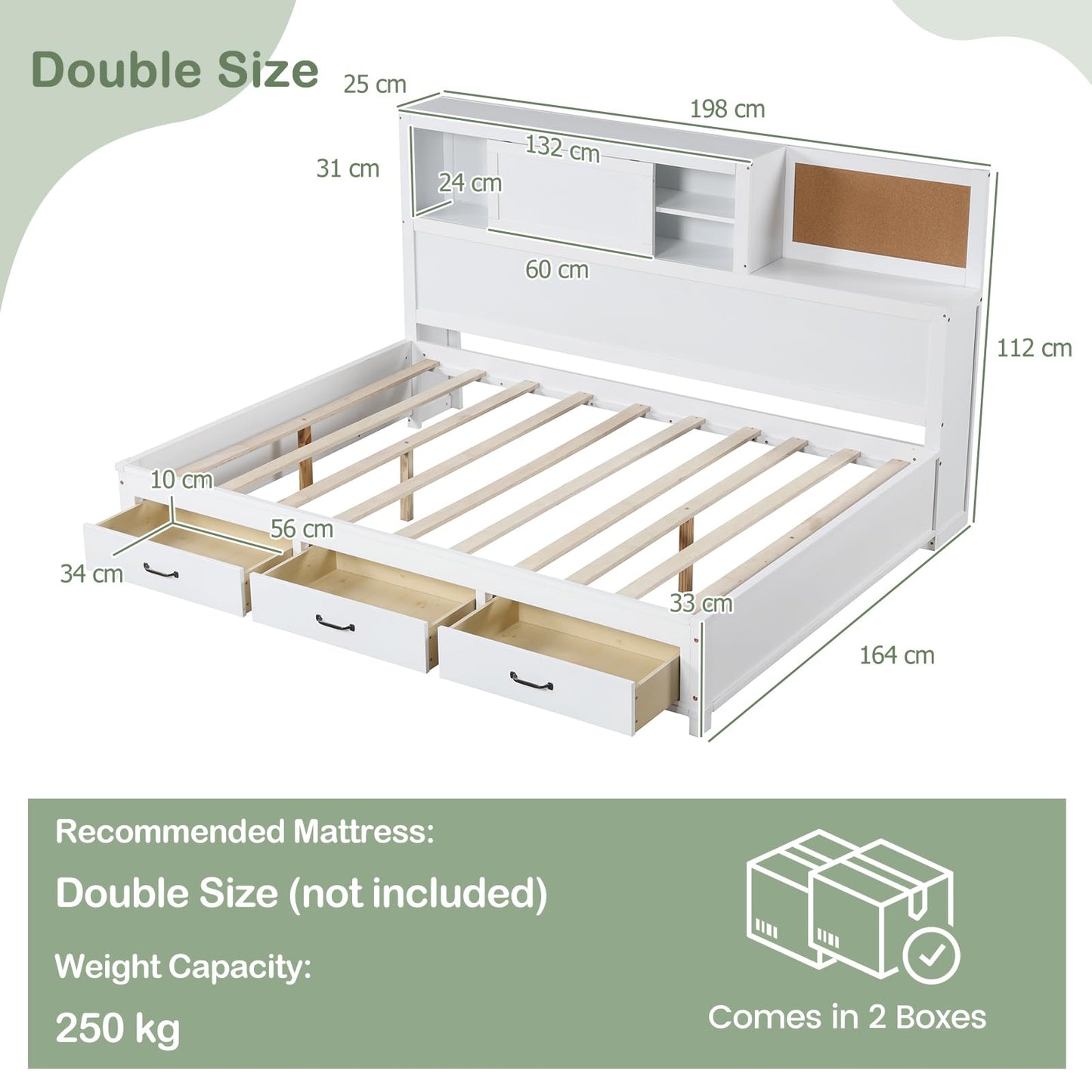 Daybed Frame with 3 Storage Drawers