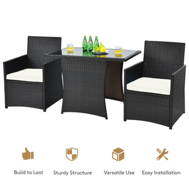 3 Pieces Patio PE Wicker Set with Tempered Coffee Table