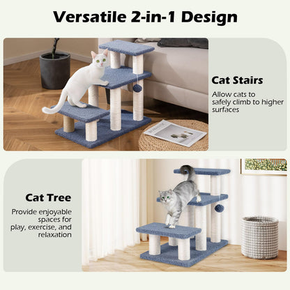 Cat Stairs, 3-Step Pet Easy Climb Ladder with Sisal Scratching Posts
