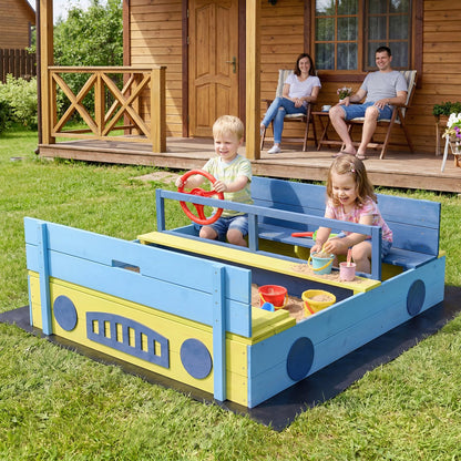 Sandpit Sandpit with Bench Folding Lid and Sandpit Liner Fir Wood Sandpit